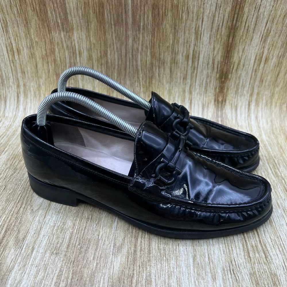 Salvatore Ferragamo Loafers Women's Size 10 B Black Patent Gancini Bit Shoes